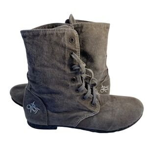 OTBT Gray Canvas Lace Up Combat Boots Women Size 9 Flat Sole Casual Streetwear